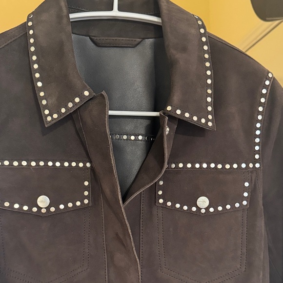 All Saints Dark Brown Studded SuperSoft Nubuck Jacket - Picture 2 of 6